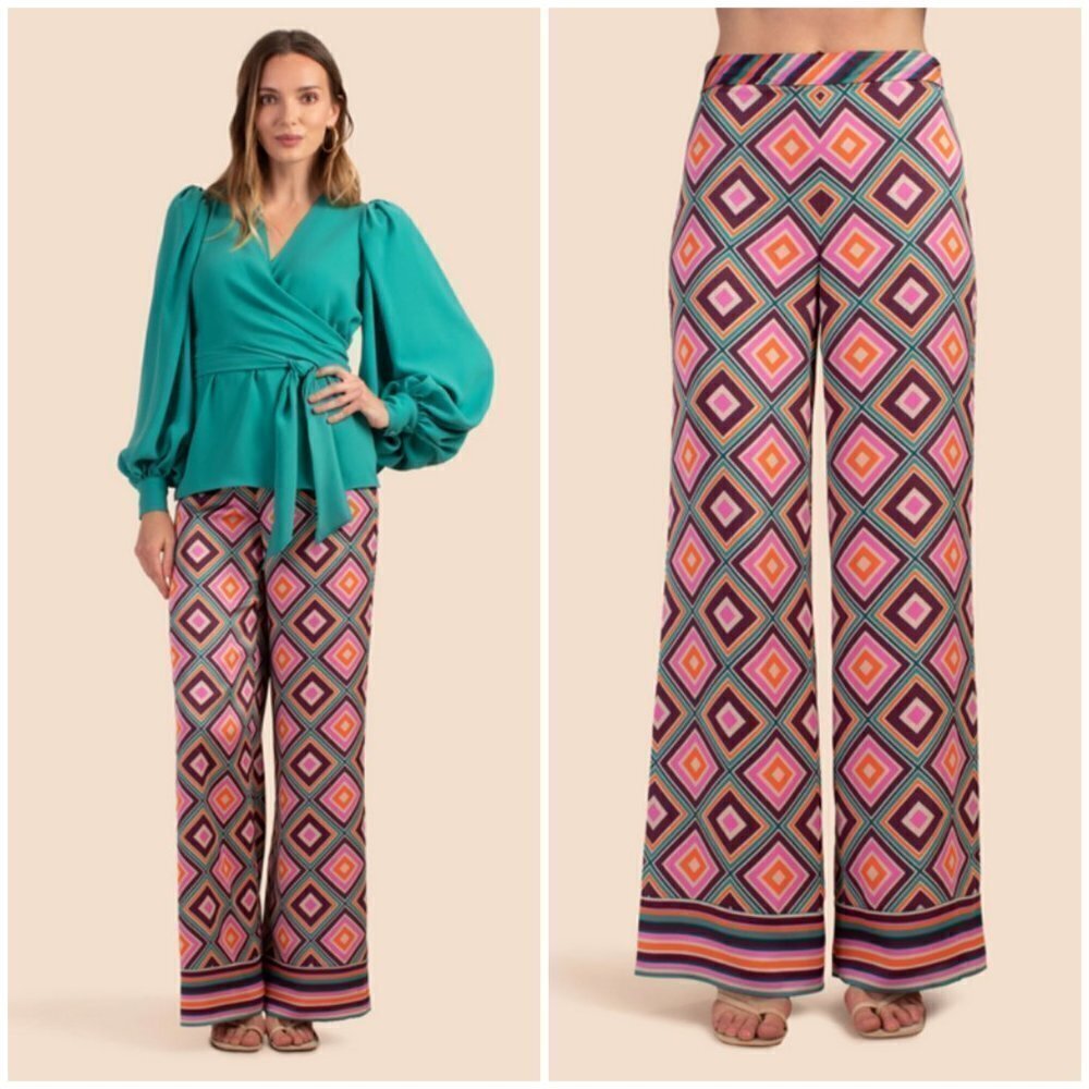 💕TRINA TURK💕 Bay Pant ~ Brookhaven Blocks Satin Georgette 6 NWT - Picture 2 of 16